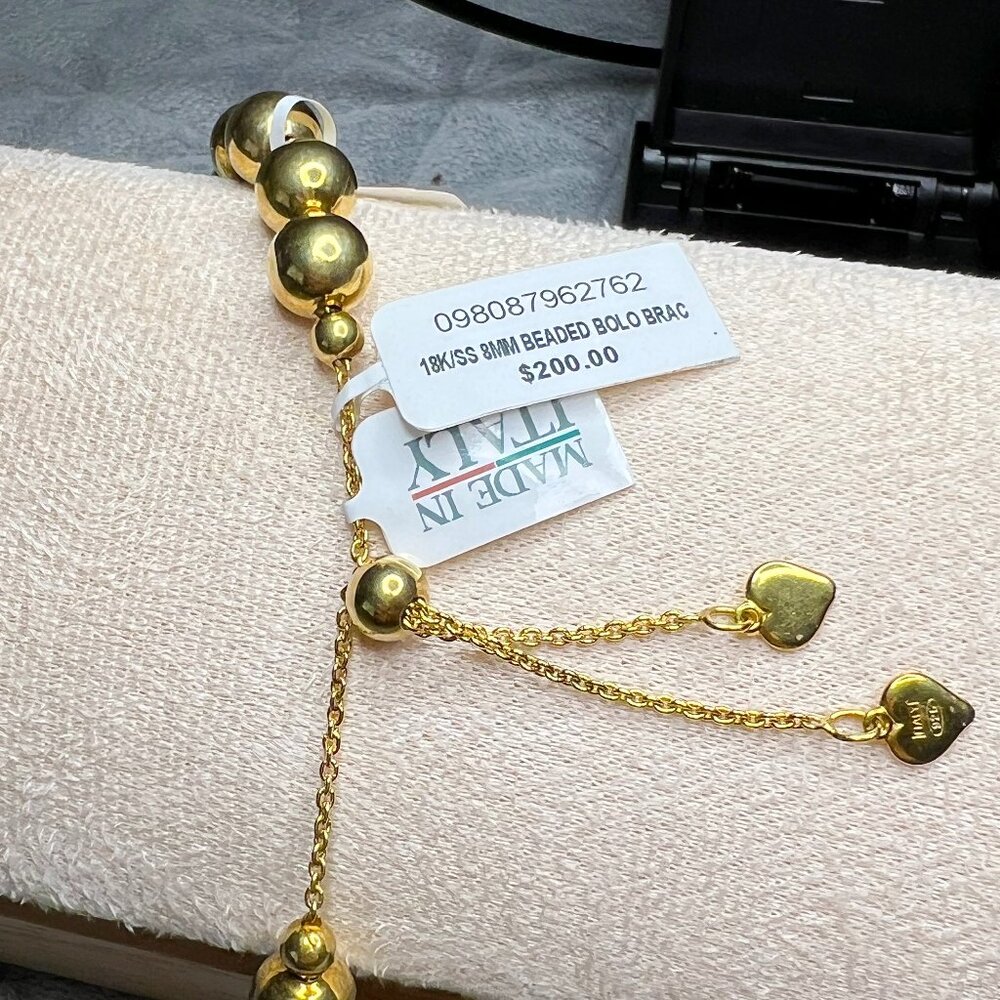18k Gold Over Sterling Silver Beaded Bolo Bracelet - Picture 6 of 6